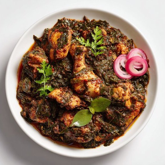 Spicy Gongura Chicken curry made with tangy sorrel leaves, ginger, garlic, and Andhra spices at House of Biryanis and Kebabs in Iselin, NJ
