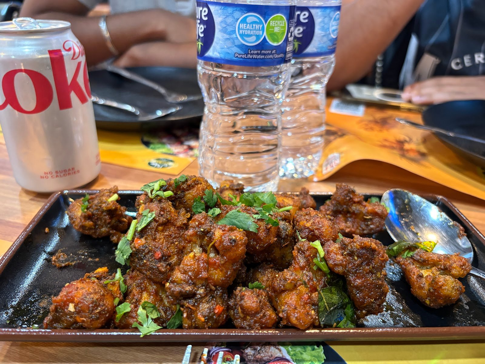 Smoky charcoal-grilled chicken kebabs served with naan and mint chutney at House of Biryanis and Kebabs in Iselin, NJ